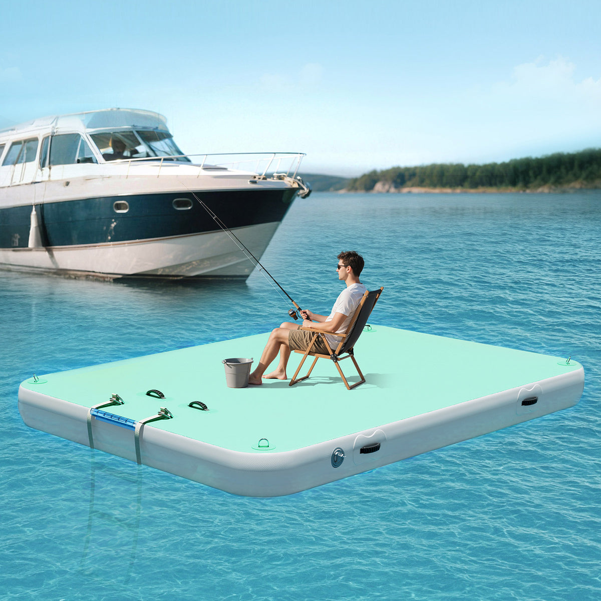 Ploov Inflatable Floating Dock - Regular / 8x6 FT / Green