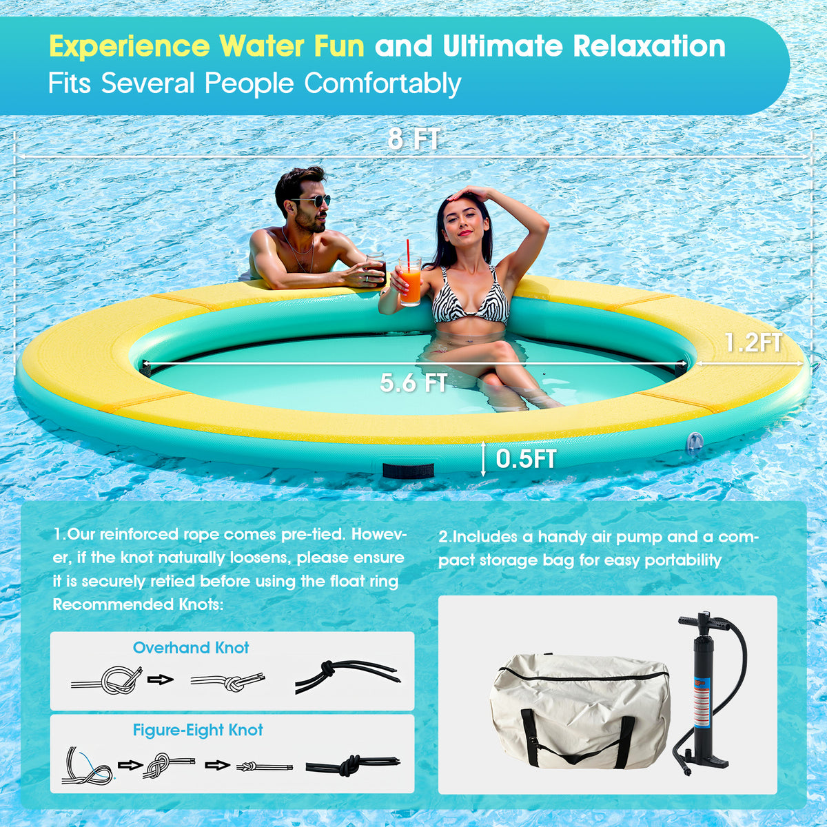Nixie Inflatable Water Hammock-8*8FT / Circle / Yellow+Green