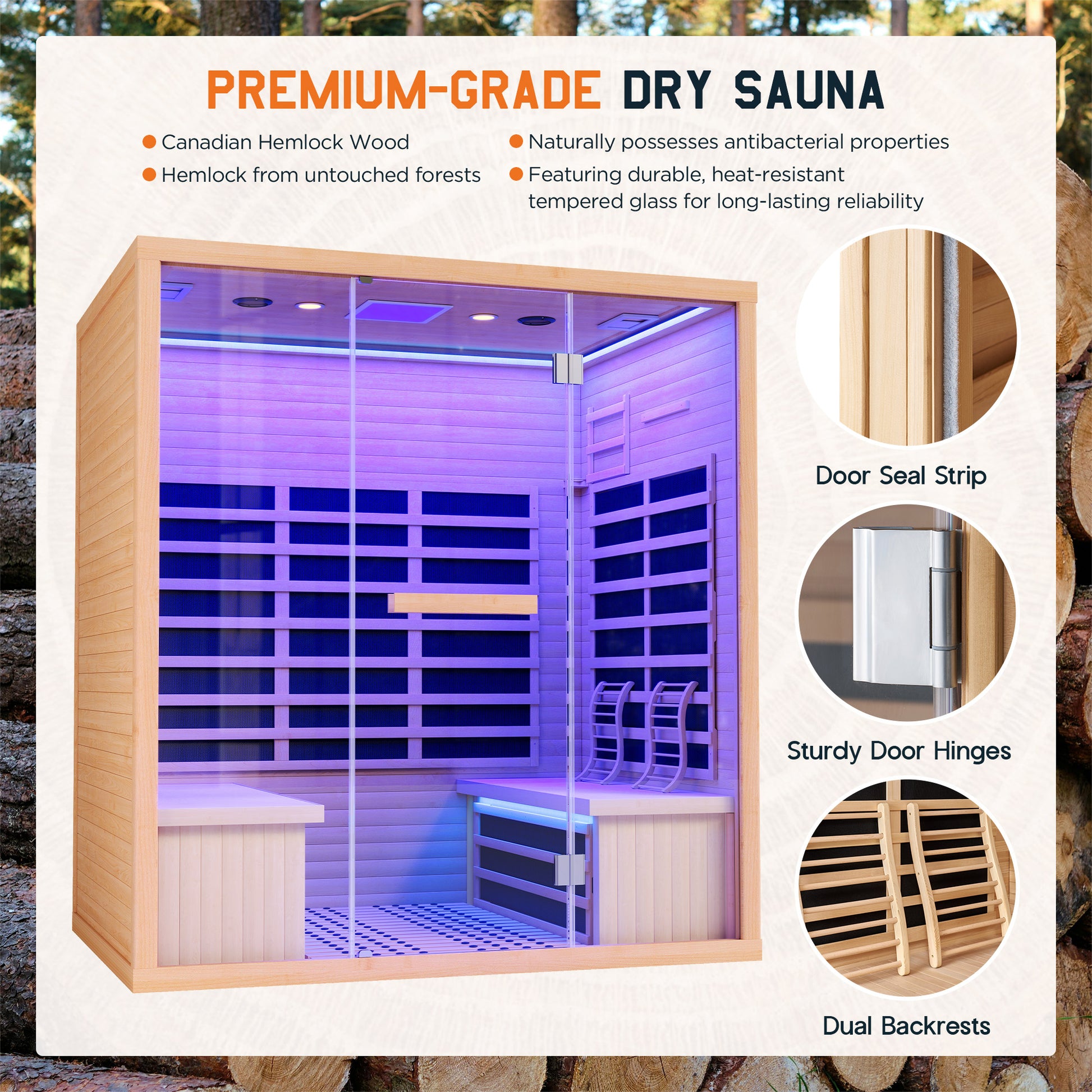 Low EMF Infrared Saunas for Home Amerlife 4-Person 63.2*47.2*75.2 Inch 