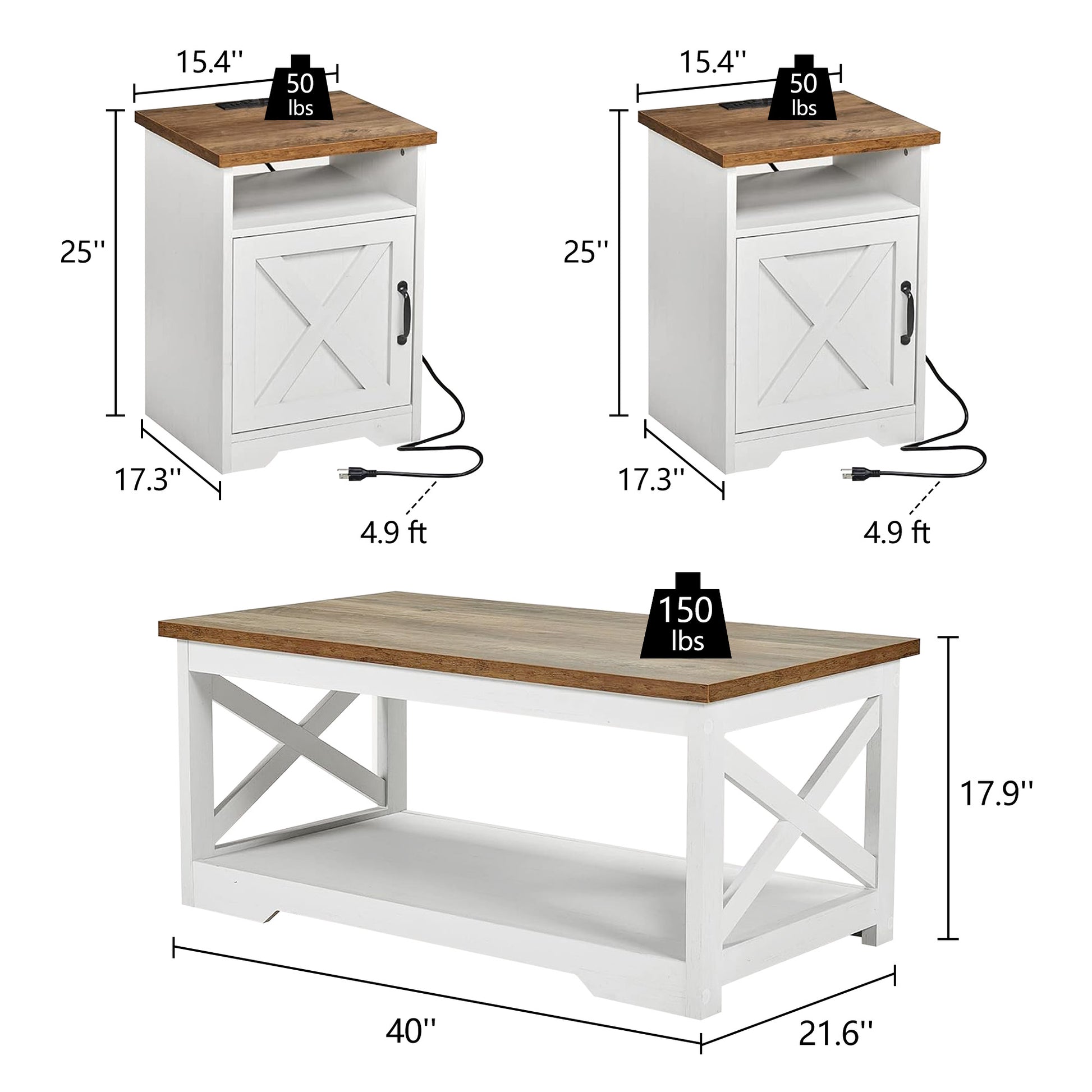 4-Piece Living Room Table Set -White