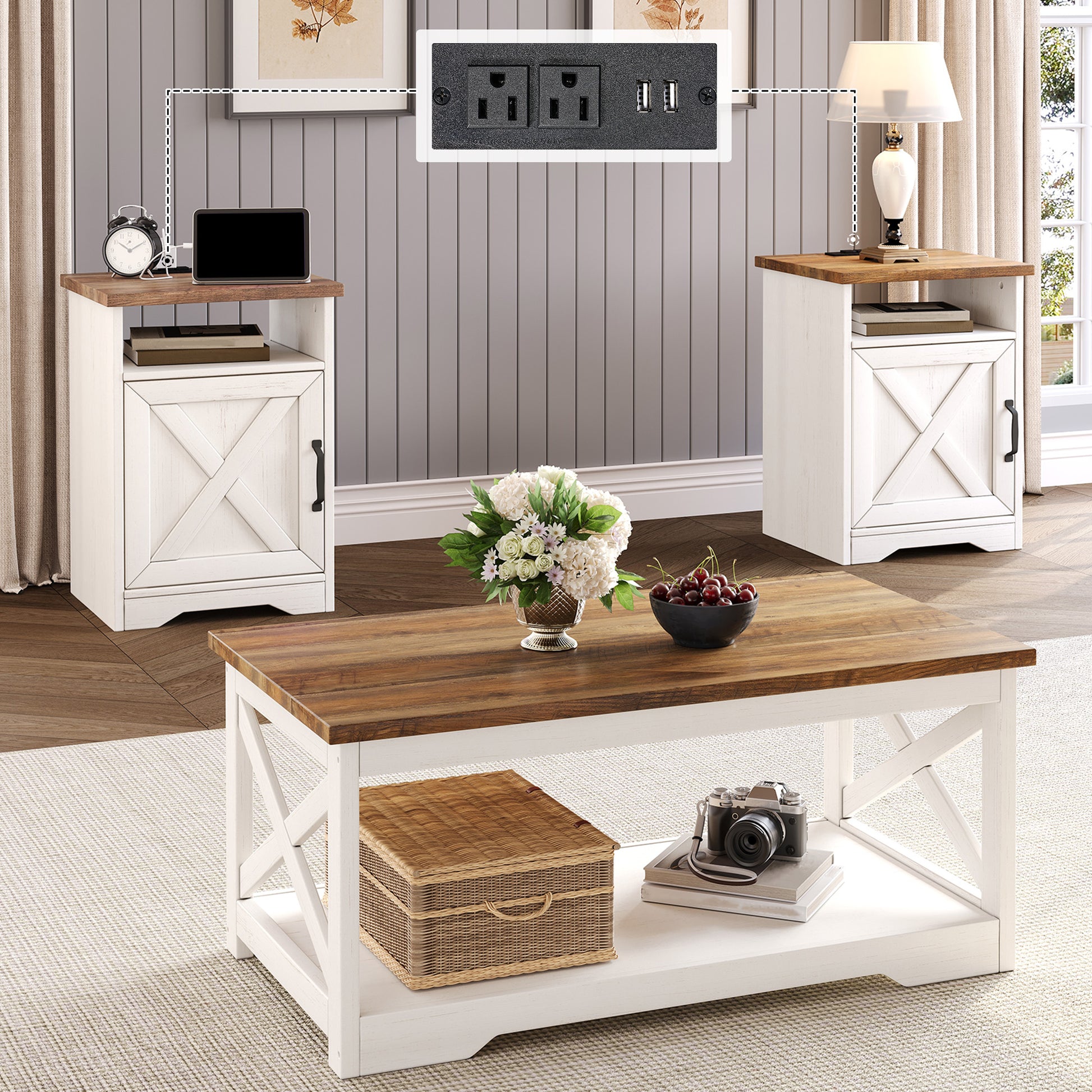 4-Piece Living Room Table Set -White