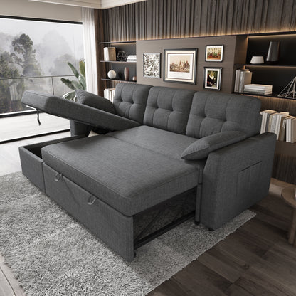 Sleeper Sofa Bed Amerlife Linen Grey / 3 Seats