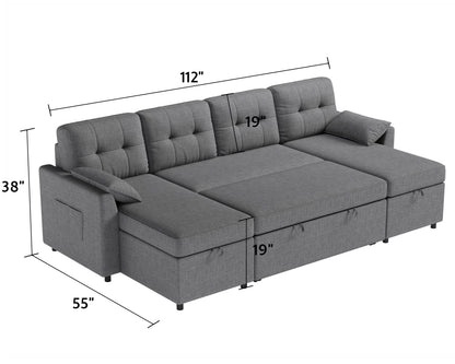 Sleeper Sofa Bed Amerlife Linen Grey / 4 Seats