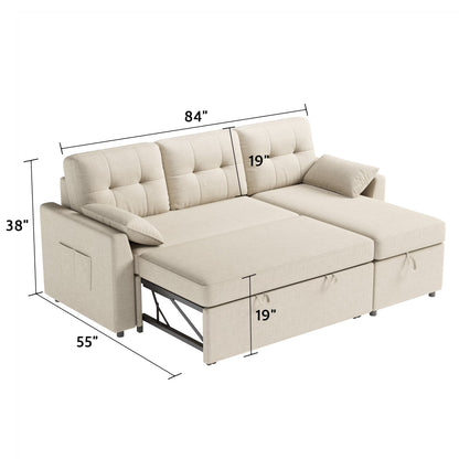 Sleeper Sofa Bed AmerlifeLinen Beige / 3 Seats