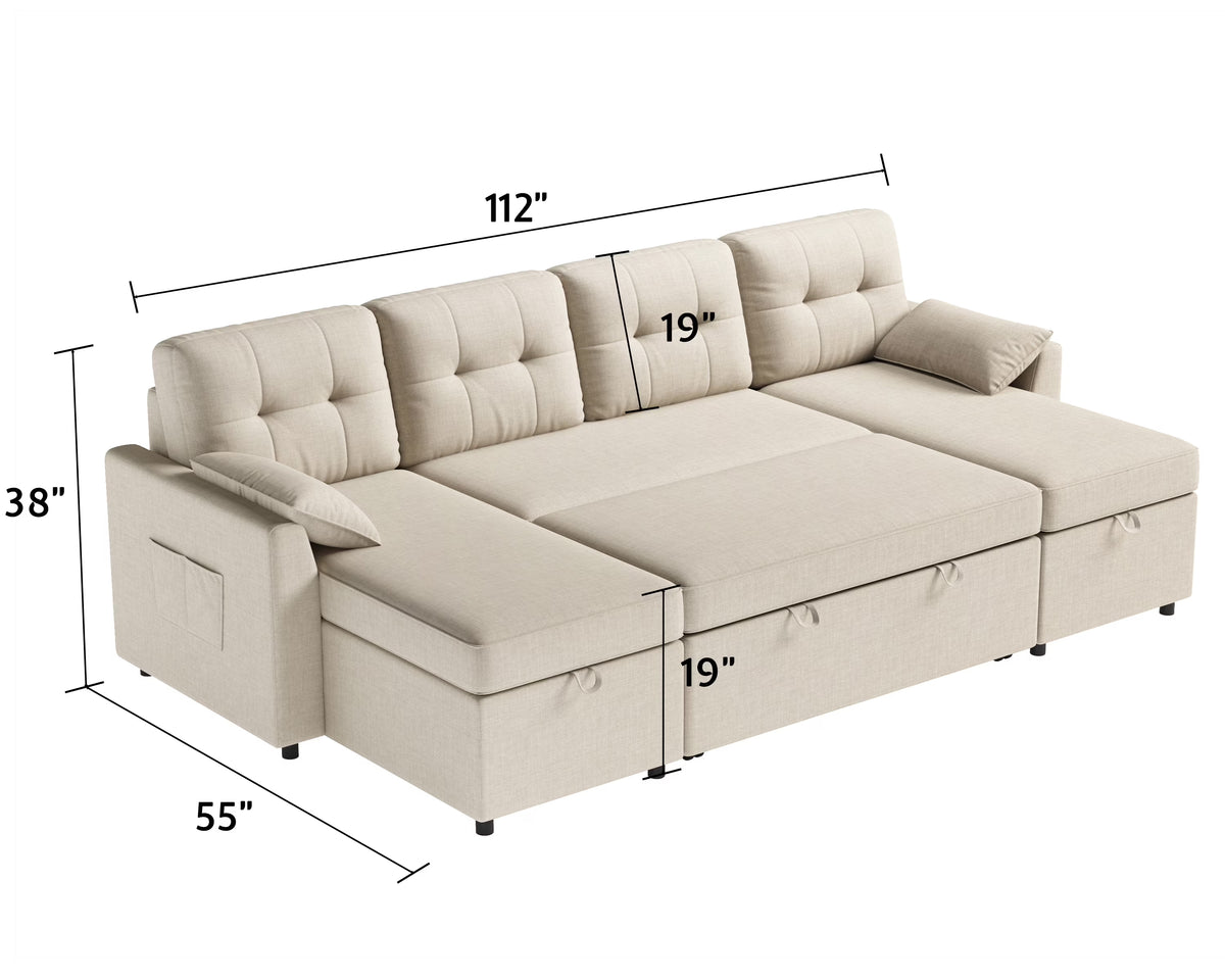 Sleeper Sofa Bed Amerlife Linen Beige / 4 Seats