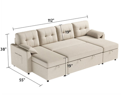 Sleeper Sofa Bed Amerlife Linen Beige / 4 Seats
