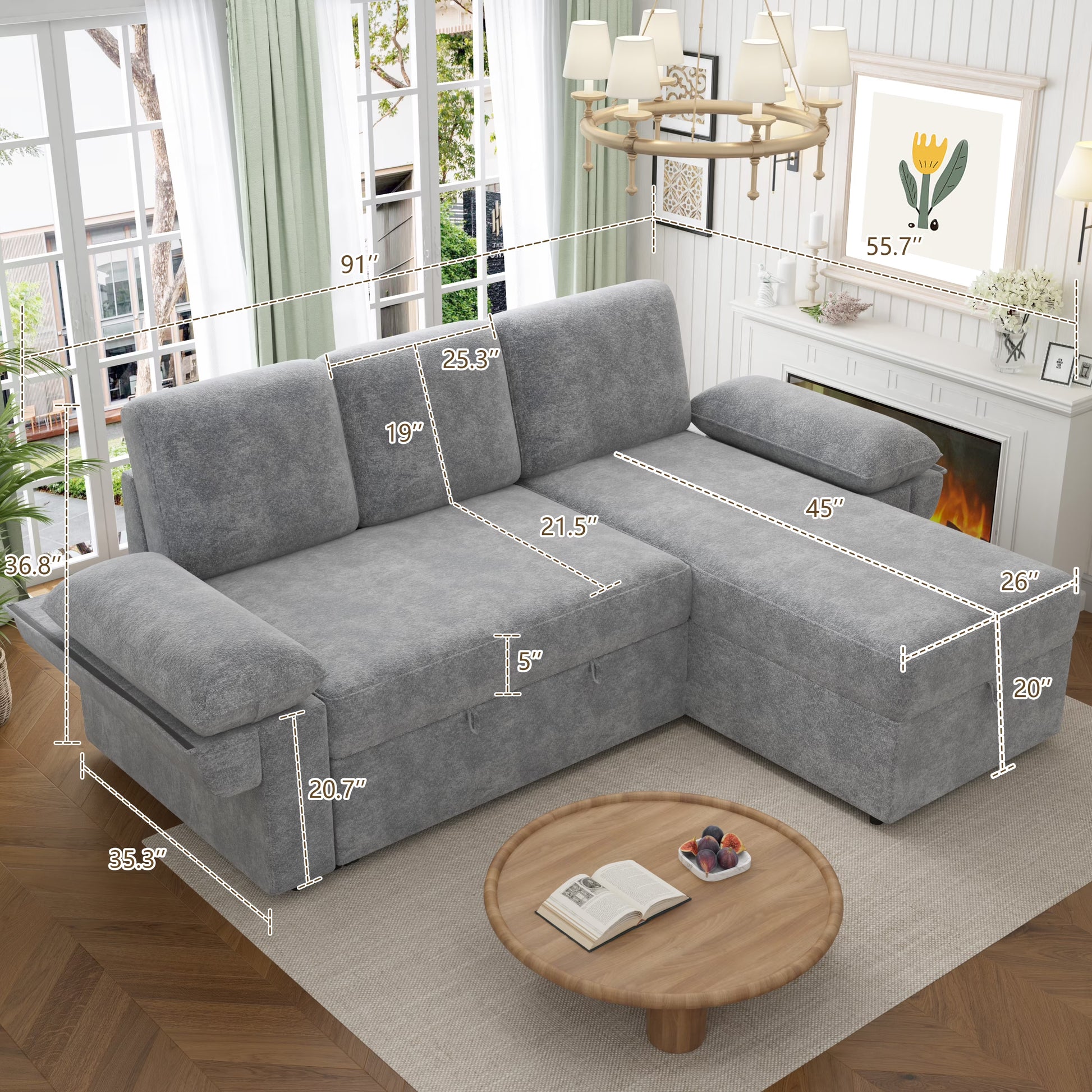 Flush Sectional Sofa Amerlife Grey