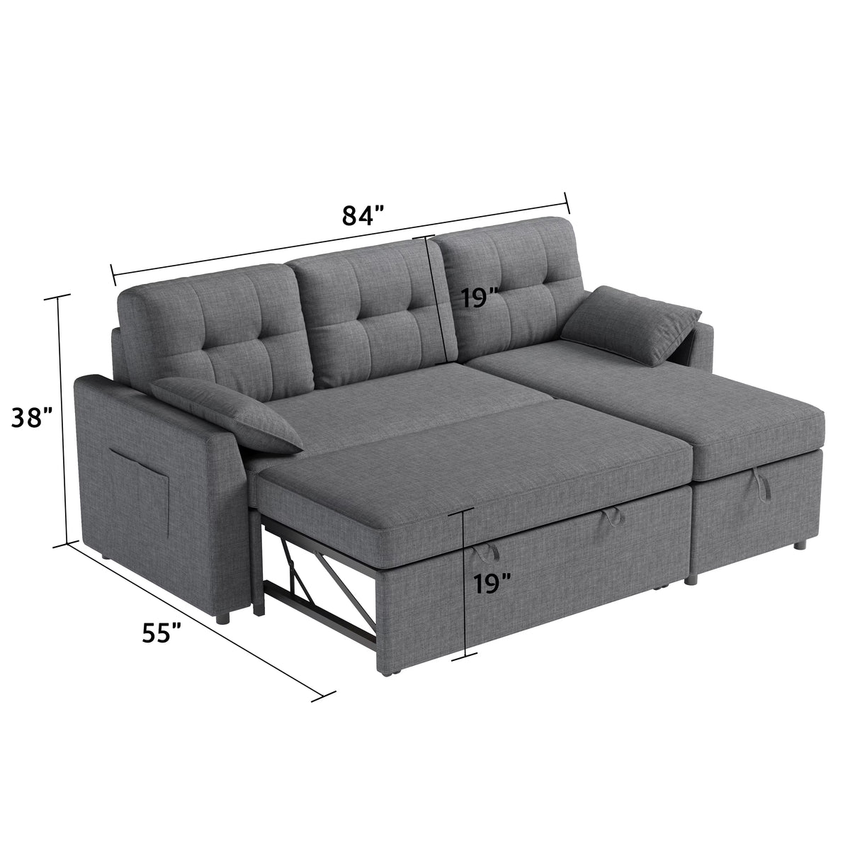 Sleeper Sofa Bed Amerlife  Linen Grey / 3 Seats