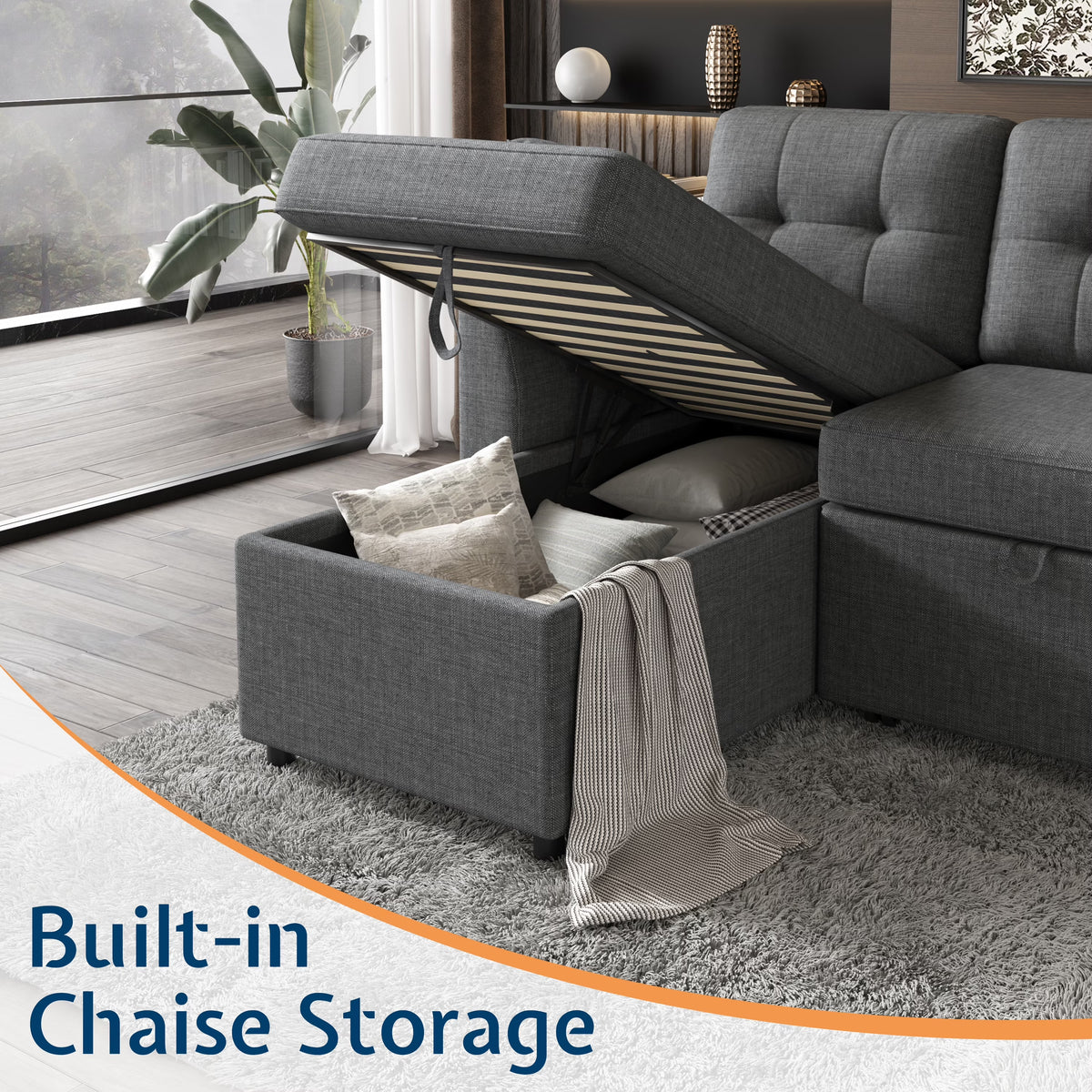 Sleeper Sofa Bed Amerlife Linen Grey / 4 Seats