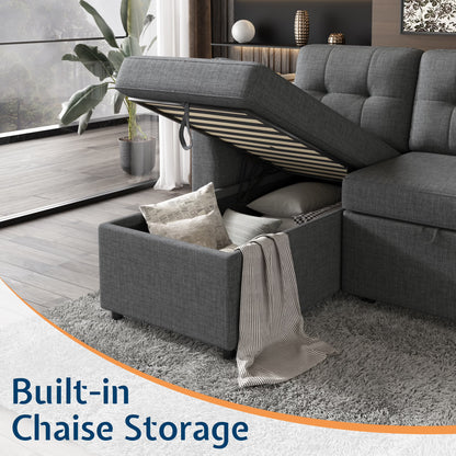 Sleeper Sofa Bed Amerlife Linen Grey / 4 Seats