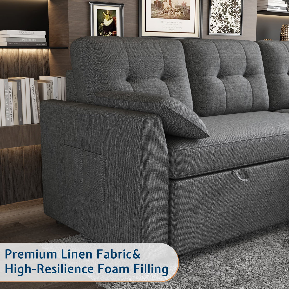 Sleeper Sofa Bed Amerlife Linen Grey / 4 Seats
