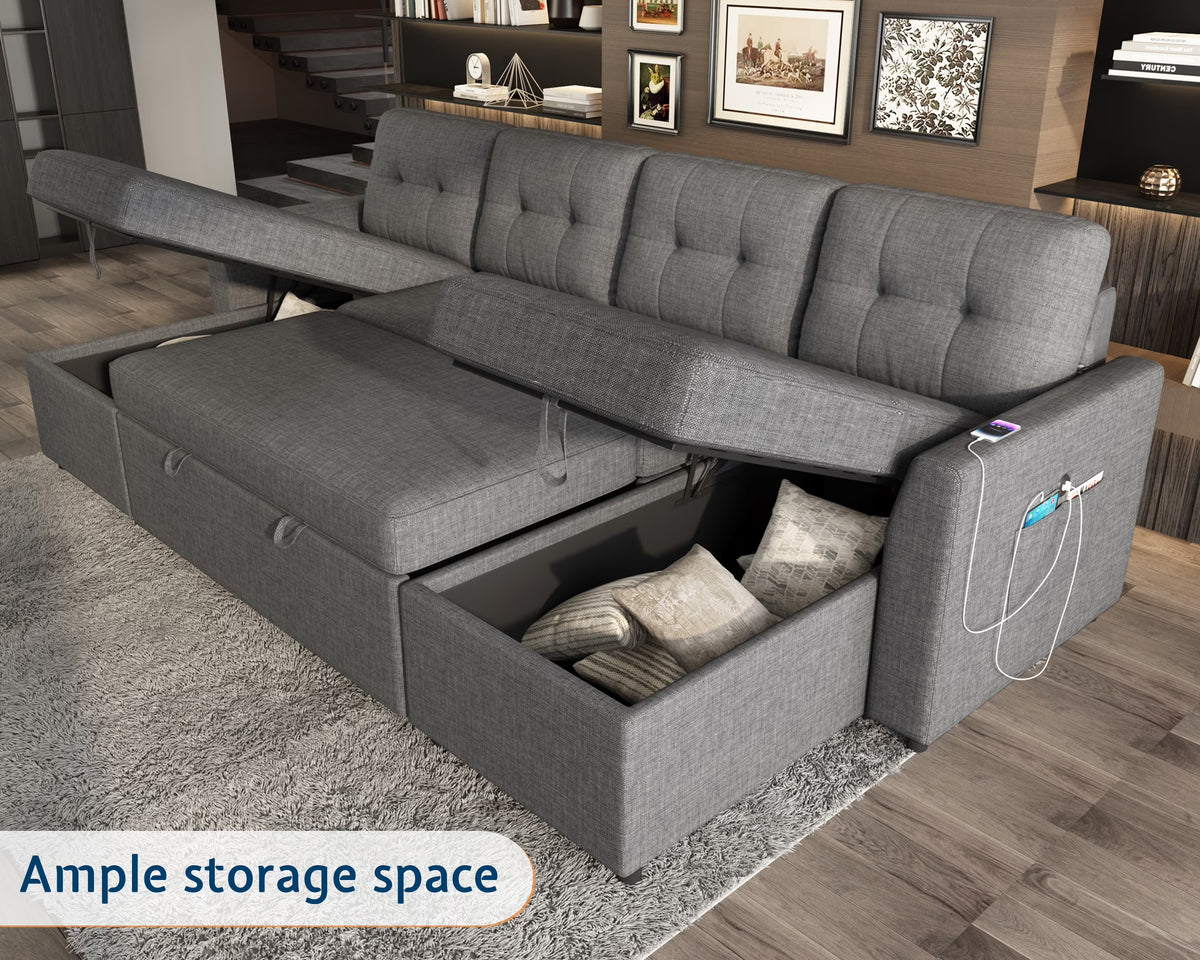 Sleeper Sofa Bed Amerlife Linen Grey / 4 Seats