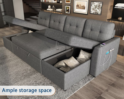 Sleeper Sofa Bed Amerlife Linen Grey / 4 Seats