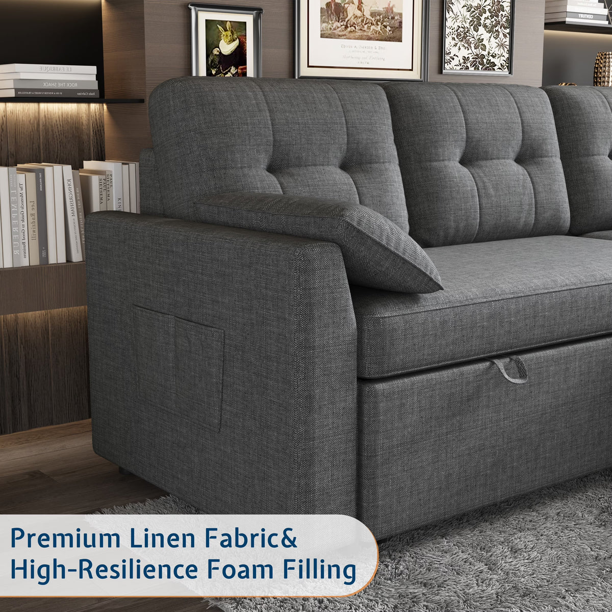 Sleeper Sofa Bed Amerlife Linen Grey / 4 Seats