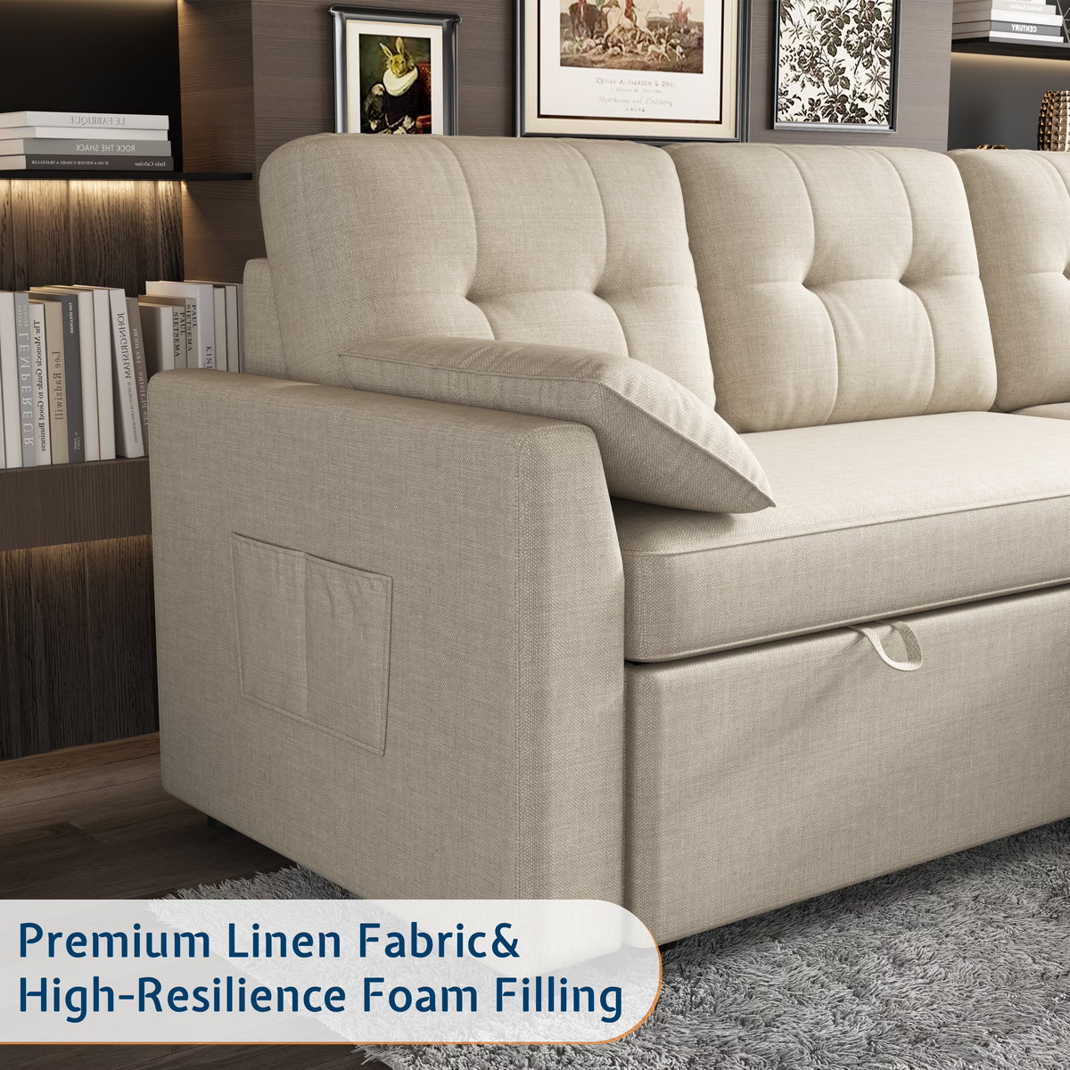 Sleeper Sofa Bed Amerlife Linen Beige / 4 Seats