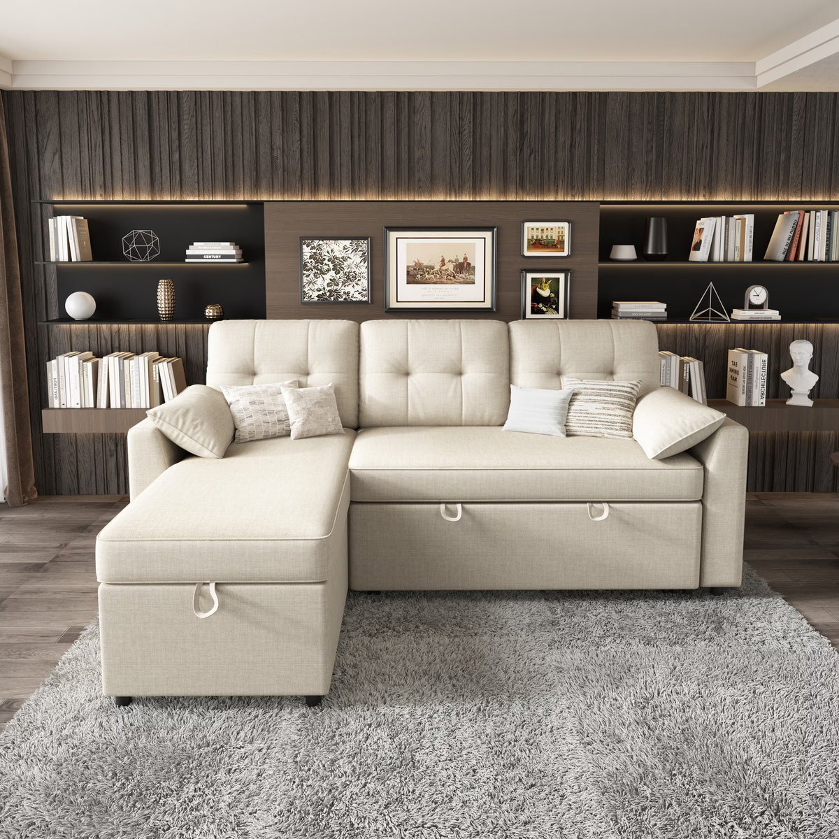 Sleeper Sofa Bed Amerlife Linen Beige / 3 Seats