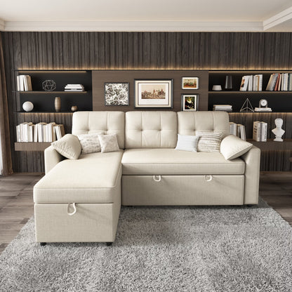 Sleeper Sofa Bed Amerlife Linen Beige / 3 Seats