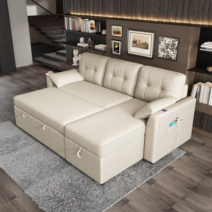 Sleeper Sofa Bed Amerlife Linen Beige / 3 Seats