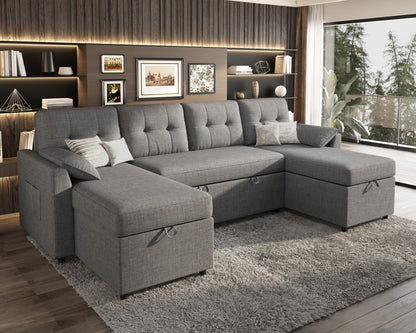 Sleeper Sofa Bed Amerlife Linen Grey / 4 Seats