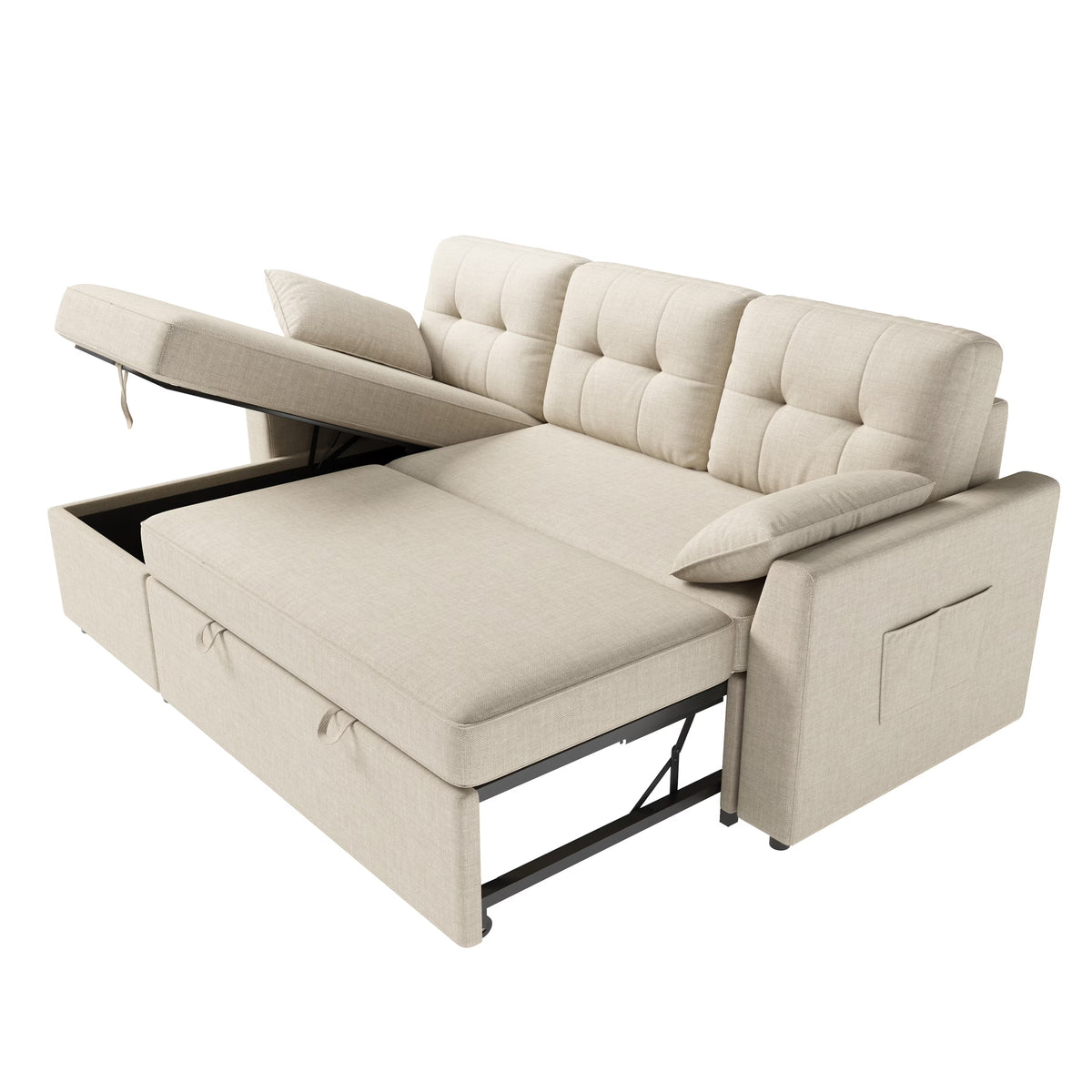 Sleeper Sofa Bed Amerlife Linen Beige / 3 Seats