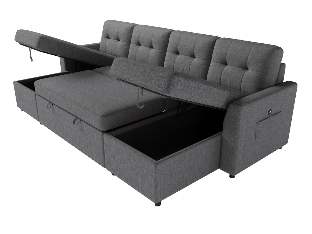 Sleeper Sofa Bed Amerlife Linen Grey / 4 Seats