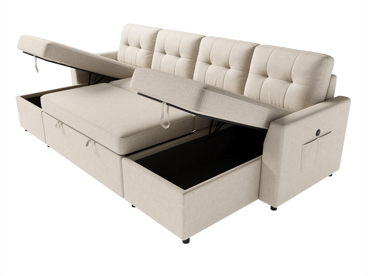 Sleeper Sofa Bed Amerlife Linen Beige / 4 Seats