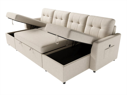 Sleeper Sofa Bed Amerlife Linen Beige / 4 Seats