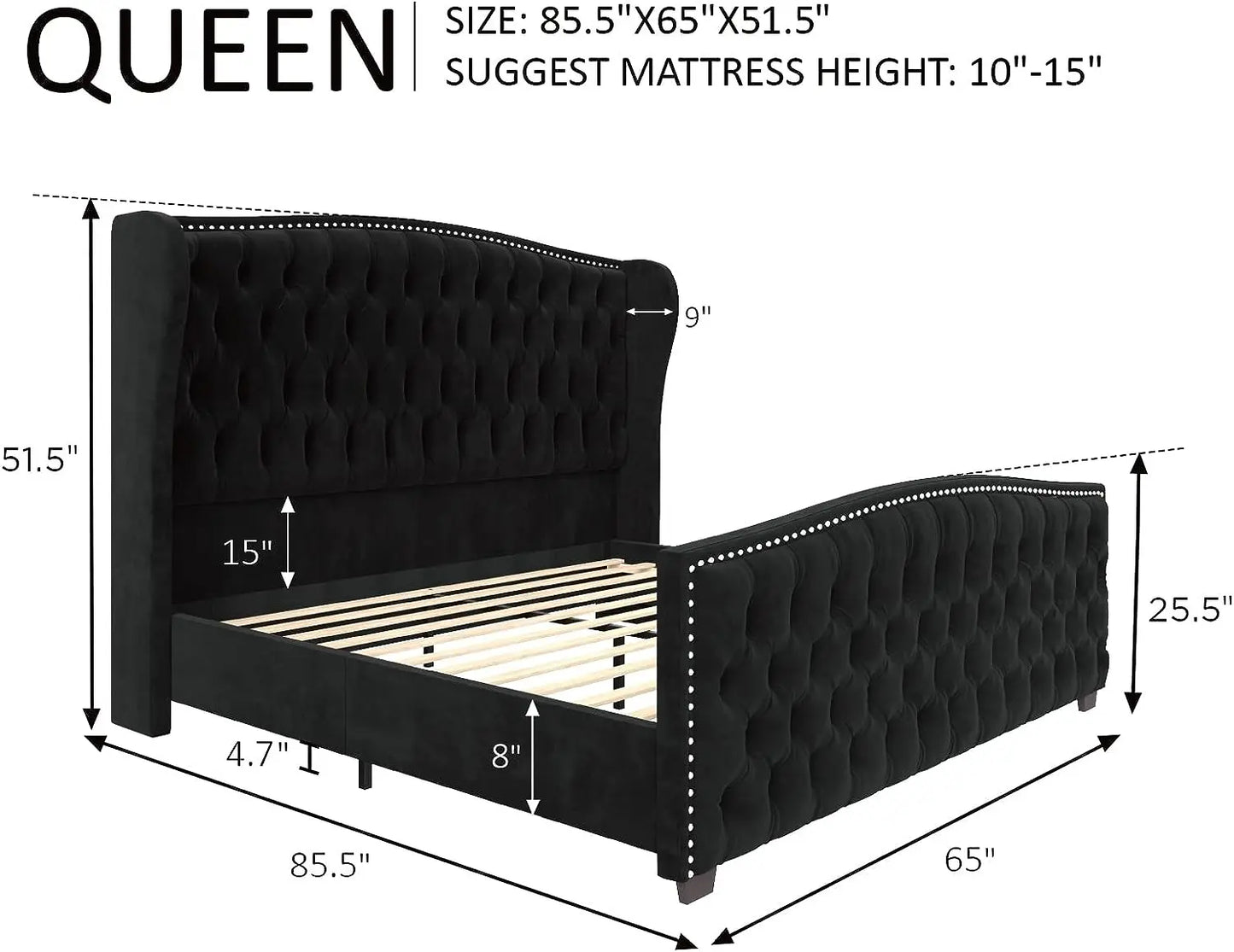 McCarthy Queen Bed Frame Amerlife Black