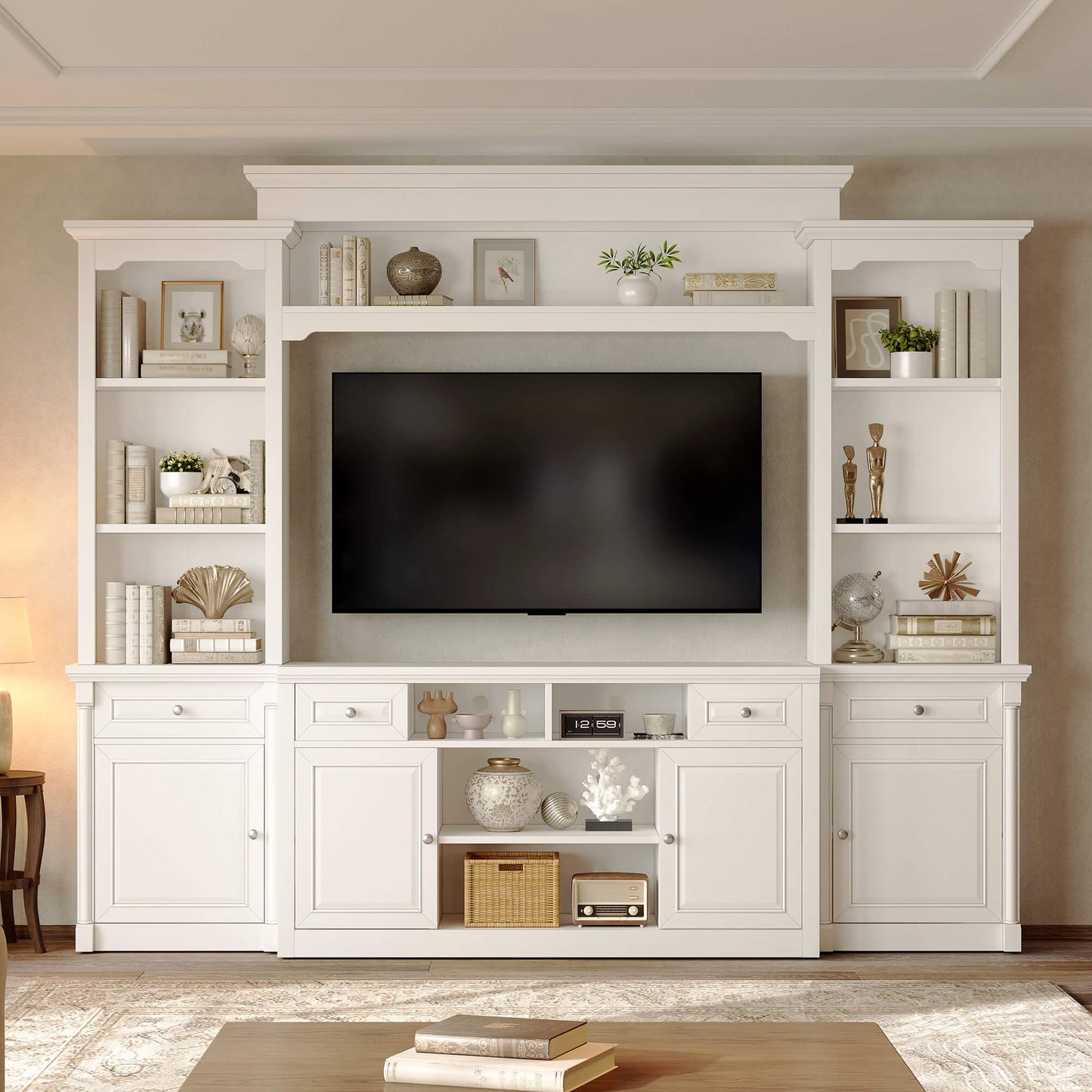 Cortina Rustic Wall Unit Entertainment Center Amerlife White