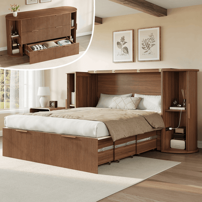 Fluturo Storage Murphy Bed Cabinet Amerlife Queen / Brown