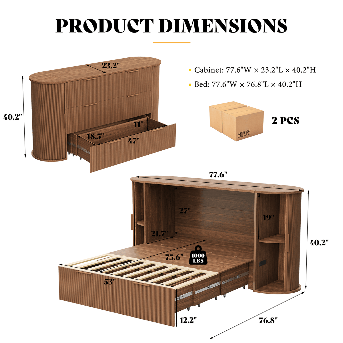 Fluturo Storage Murphy Bed Cabinet Amerlife Queen / Brown