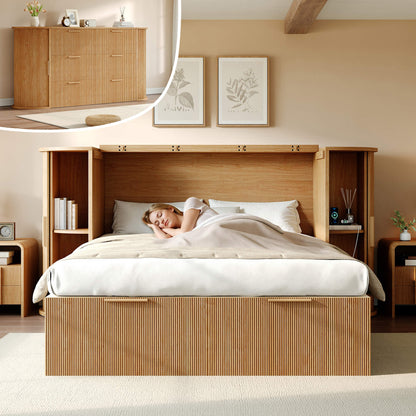 Fluturo Storage Murphy Bed with sliding tambour door Queen / Natural Oak