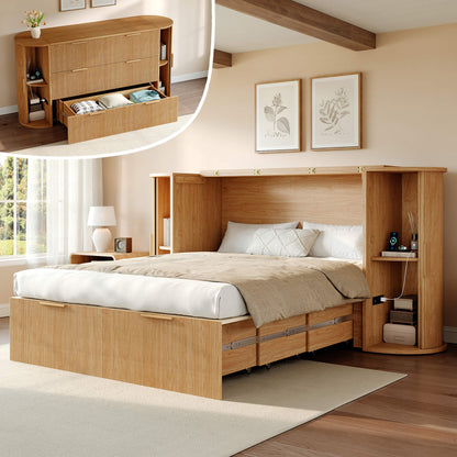 Fluturo Storage Murphy Bed with sliding tambour door Queen / Natural Oak
