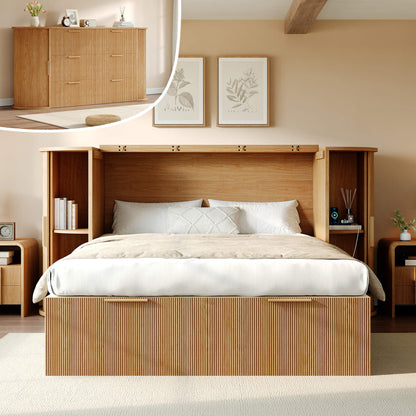 Fluturo Storage Murphy Bed with sliding tambour door Queen / Natural Oak
