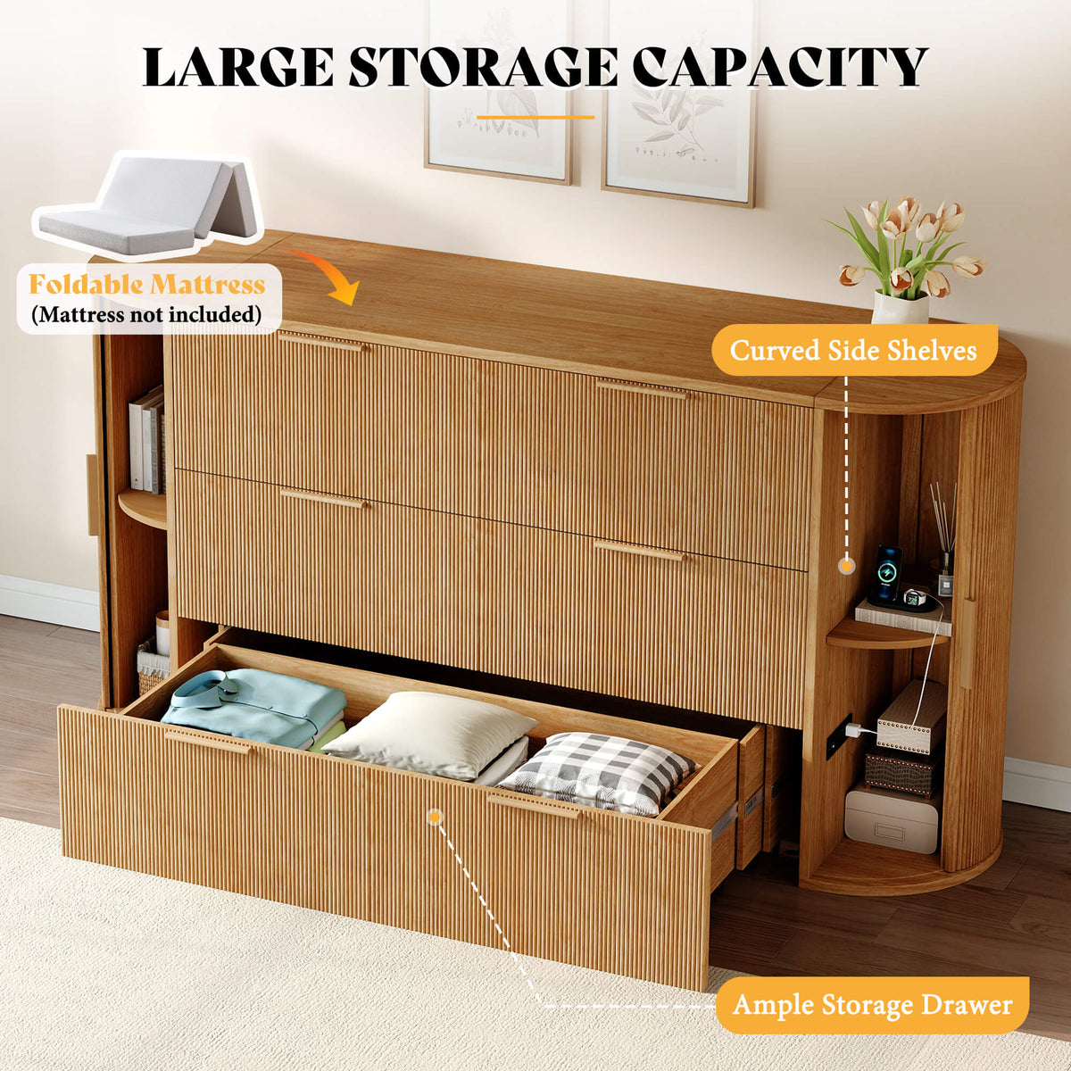 Fluturo Storage Murphy Bed Amerlife Queen / Natural Oak