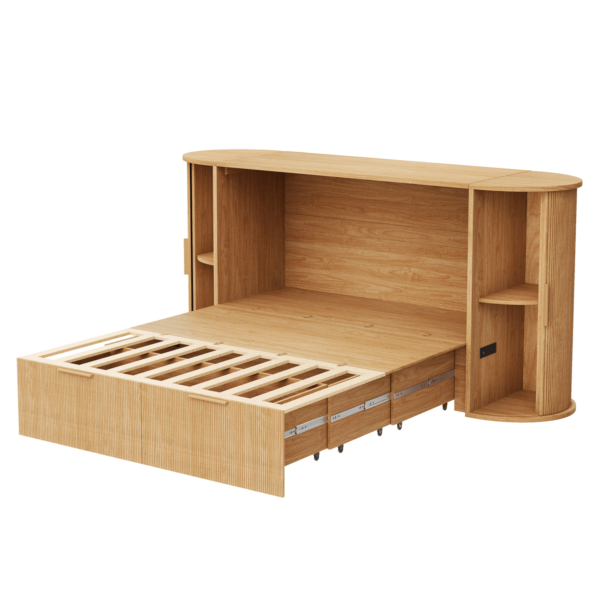 Fluturo Storage Murphy Bed with sliding tambour door Queen / Natural Oak