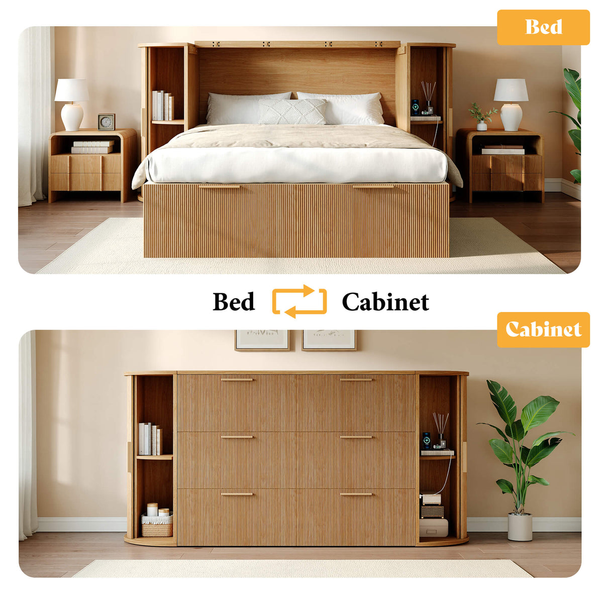 Fluturo Storage Murphy Bed Amerlife Queen / Natural Oak