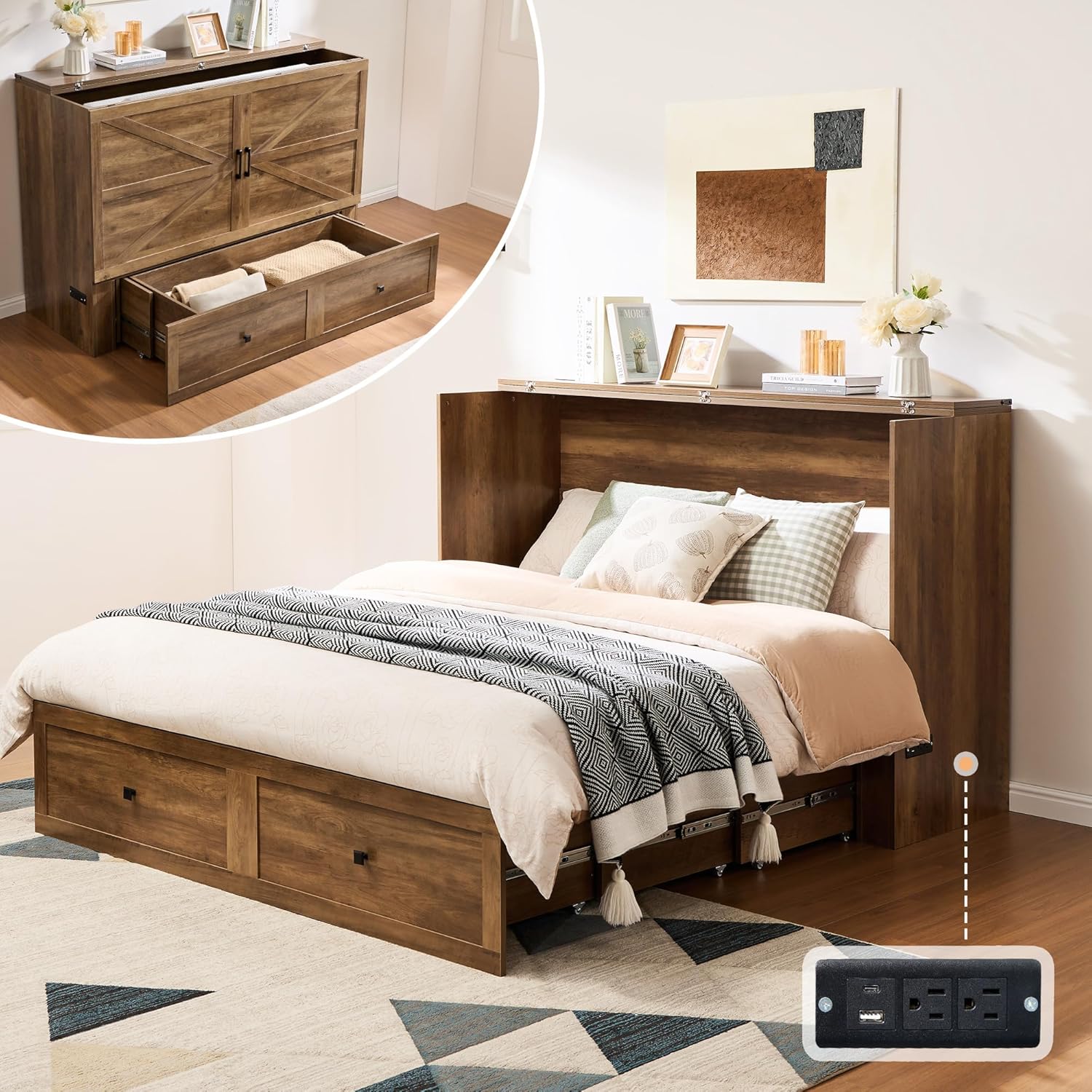 Colton Foldable Murphy Bed Amerlife Full/ Barnwood