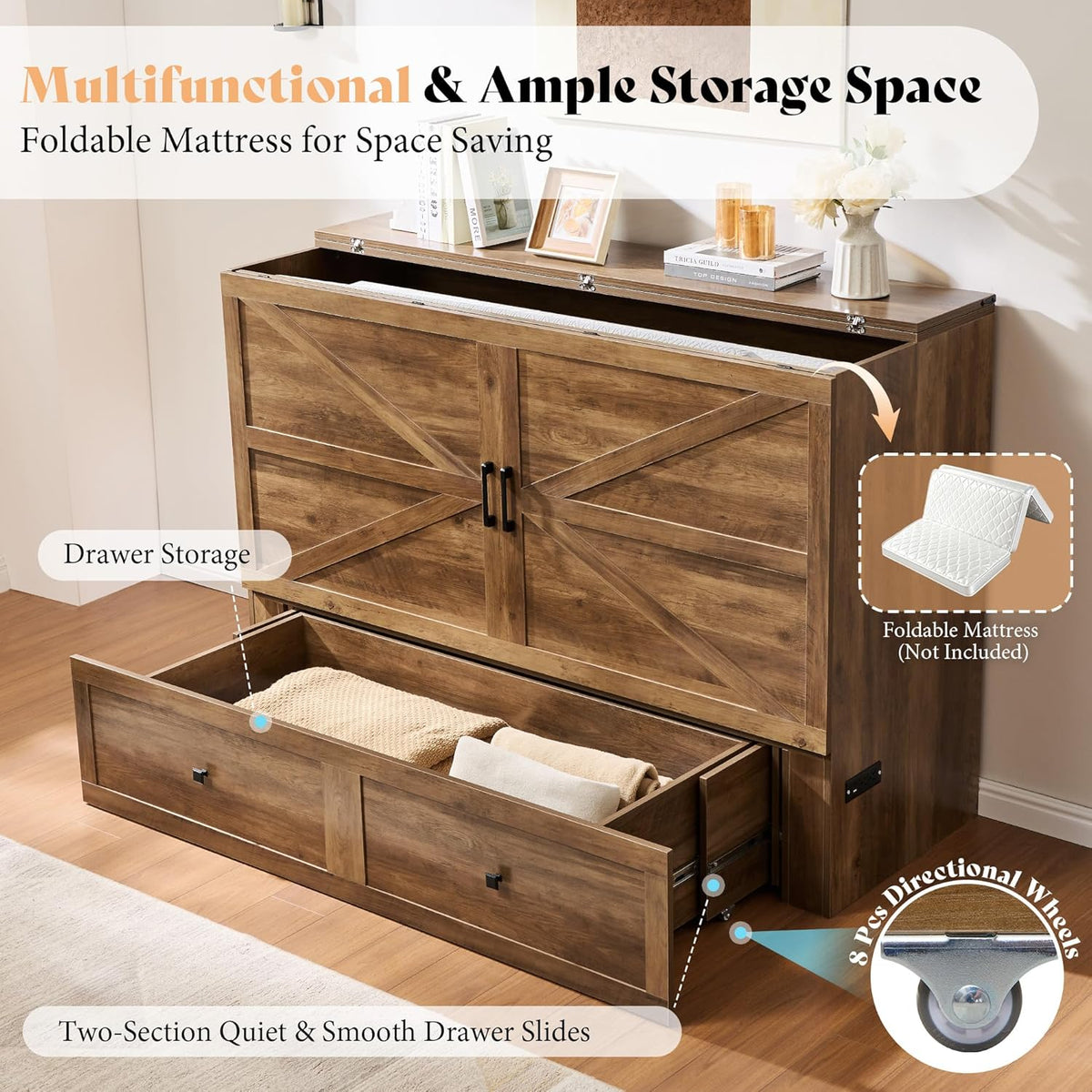 Colton Foldable Murphy Bed Amerlife Full/ Barnwood