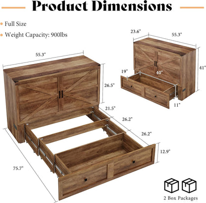 Colton Foldable Murphy Bed Amerlife Full/ Barnwood