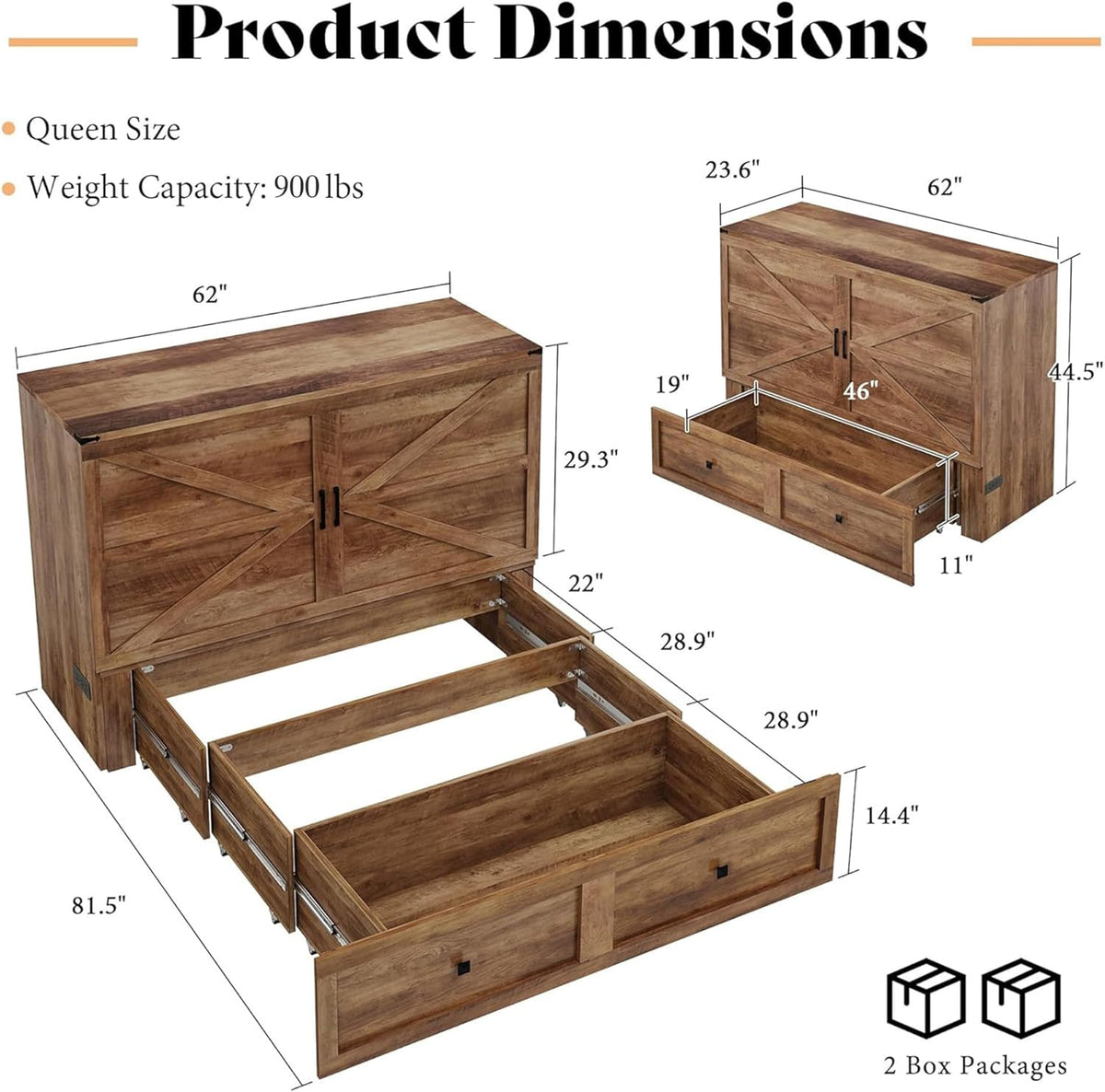 Colton Foldable Murphy Bed Amerlife Queen / Barnwood
