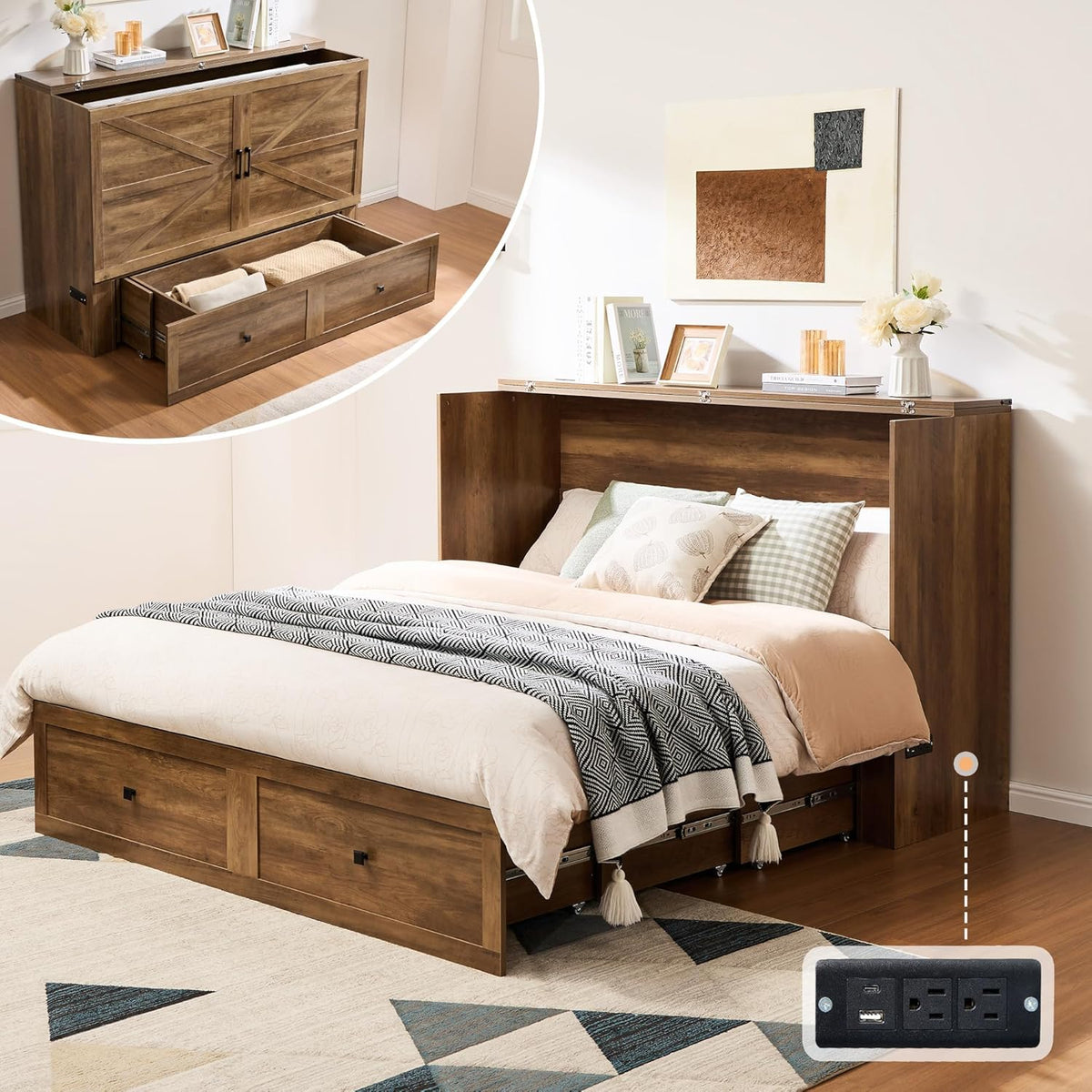 Colton Foldable Murphy Bed Amerlife Queen / Barnwood