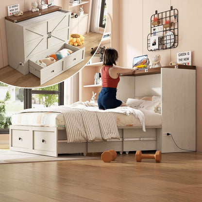 Colton Foldable Murphy Bed Amerlife Twin / Rustic White