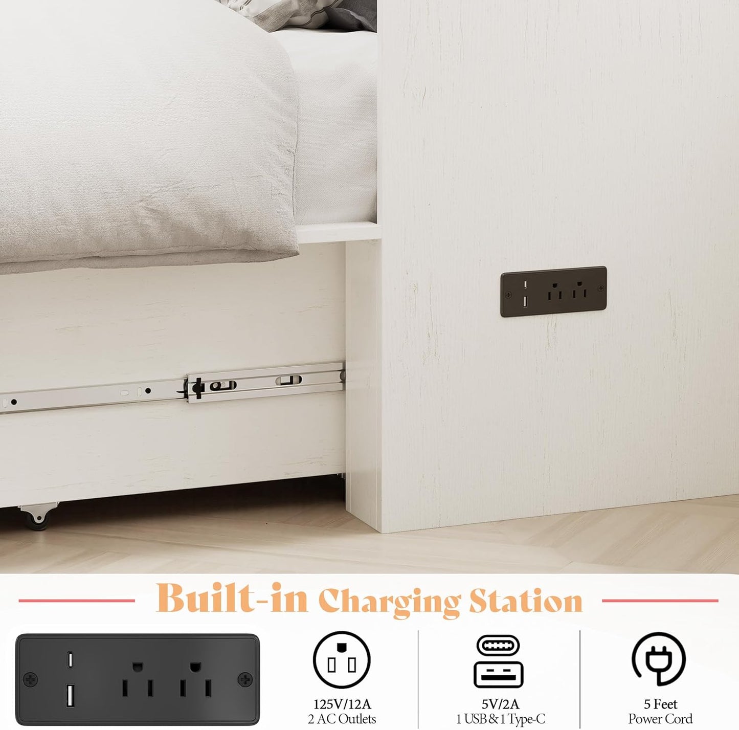 Colton Foldable Murphy Bed Amerlife Twin / Rustic White