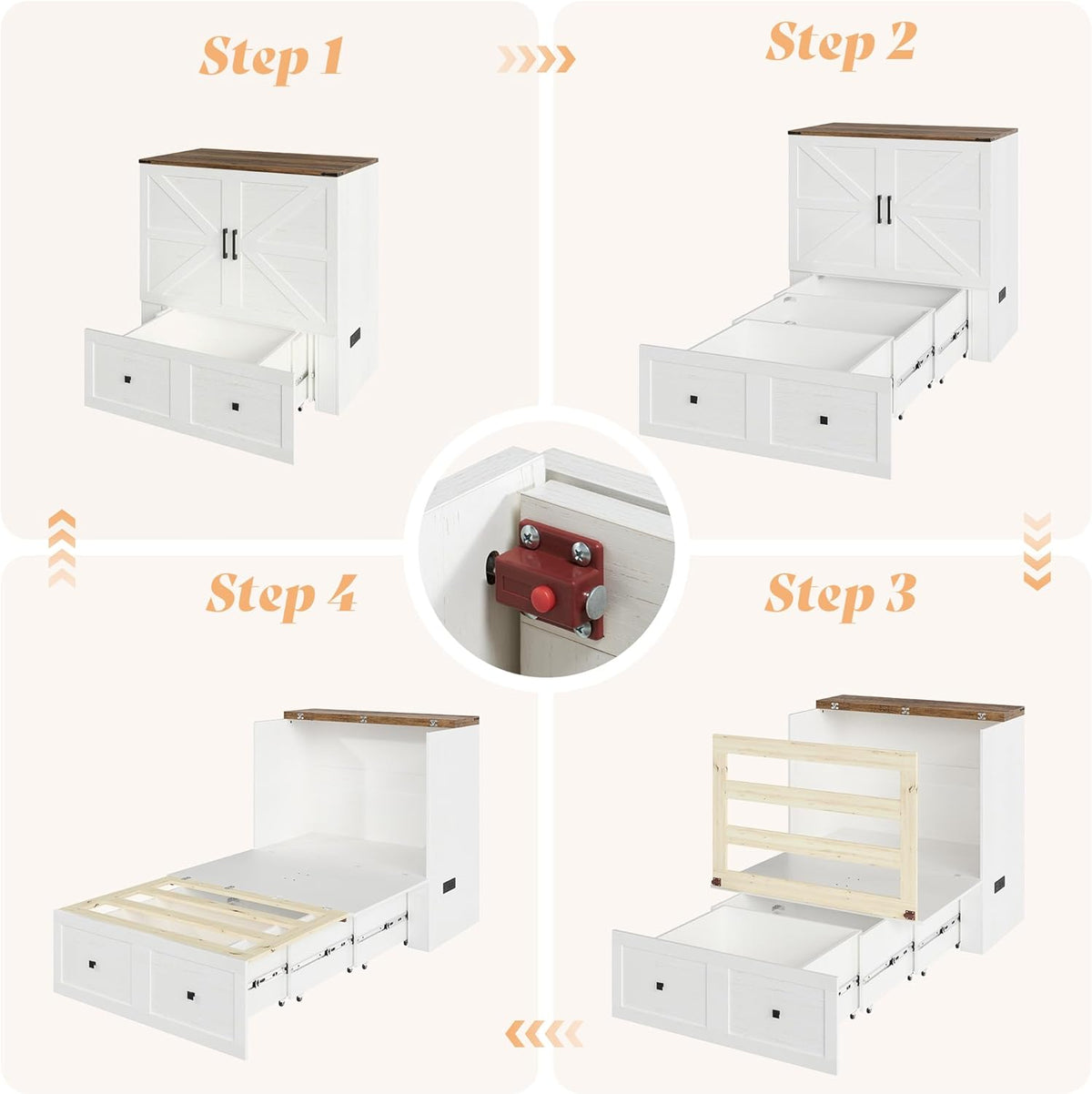 Colton Foldable Murphy Bed Amerlife Twin / Rustic White