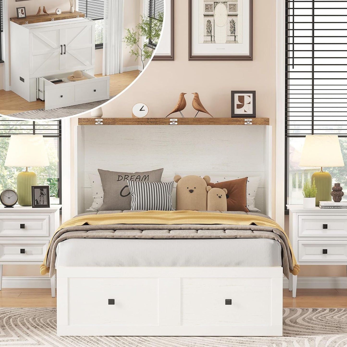 Colton Foldable Murphy Bed Amerlife Twin / Rustic White