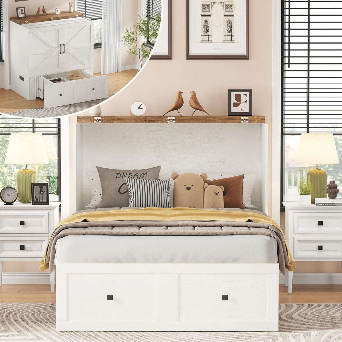 Colton Foldable Murphy Bed Amerlife Twin / Rustic White