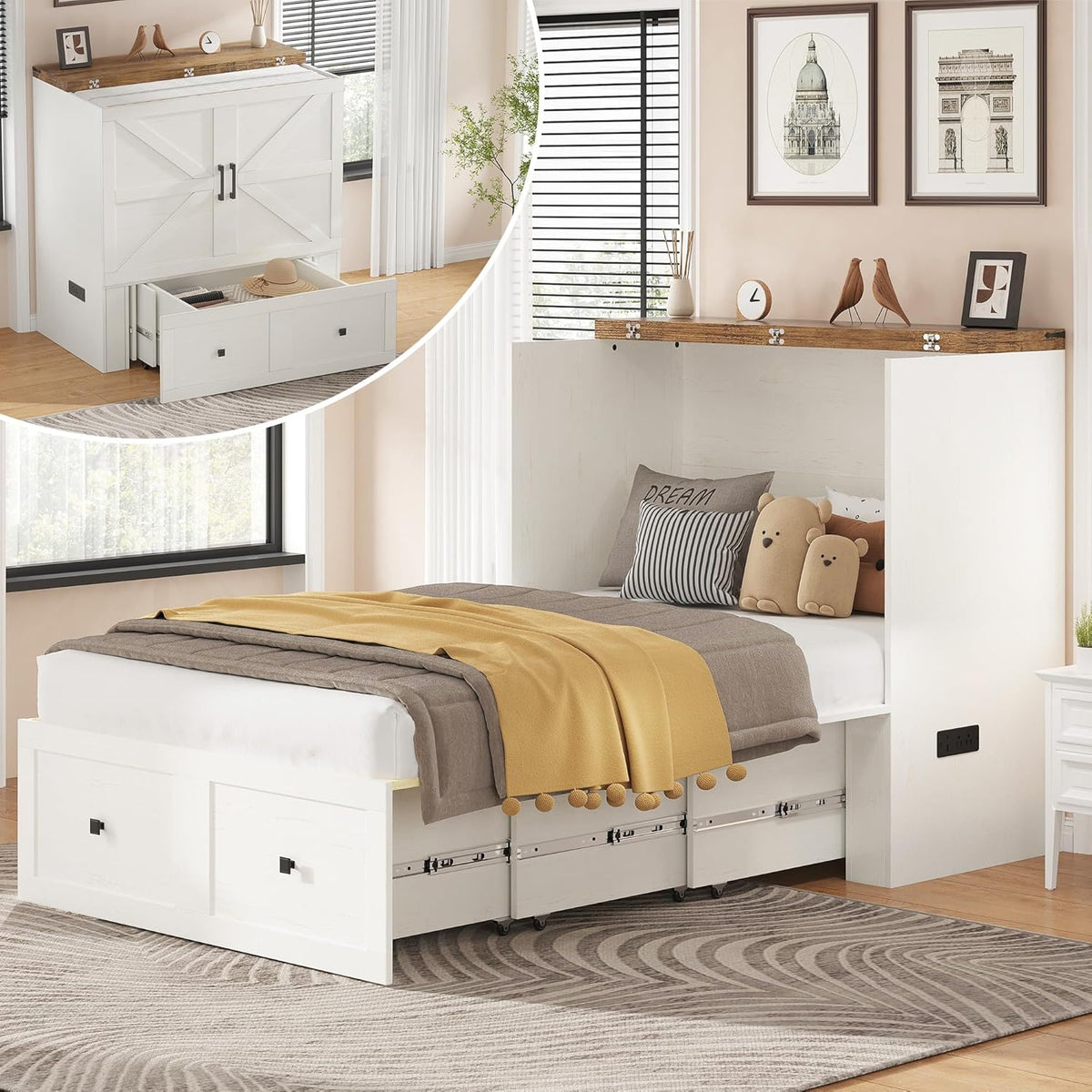 Colton Foldable Murphy Bed Amerlife Twin / Rustic White