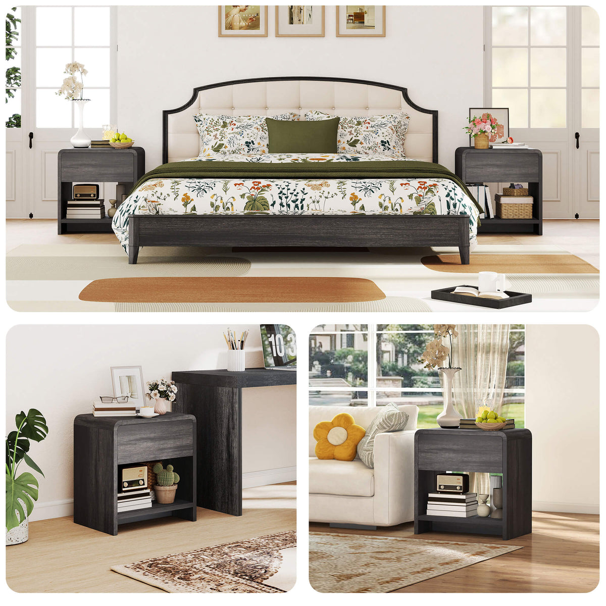 Orbia Nightstand Set with Drawer - Black