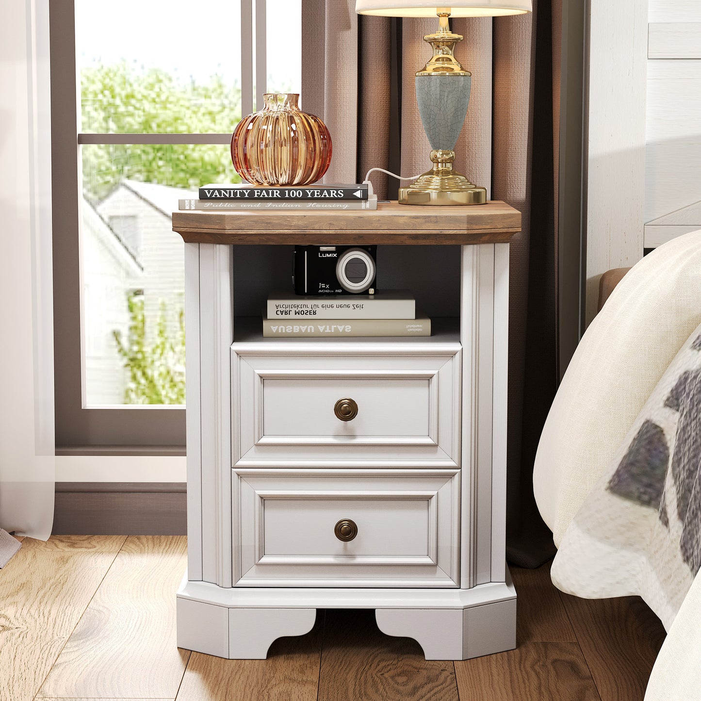 Somer Nightstand Bevel Shape - Pair / Antique White